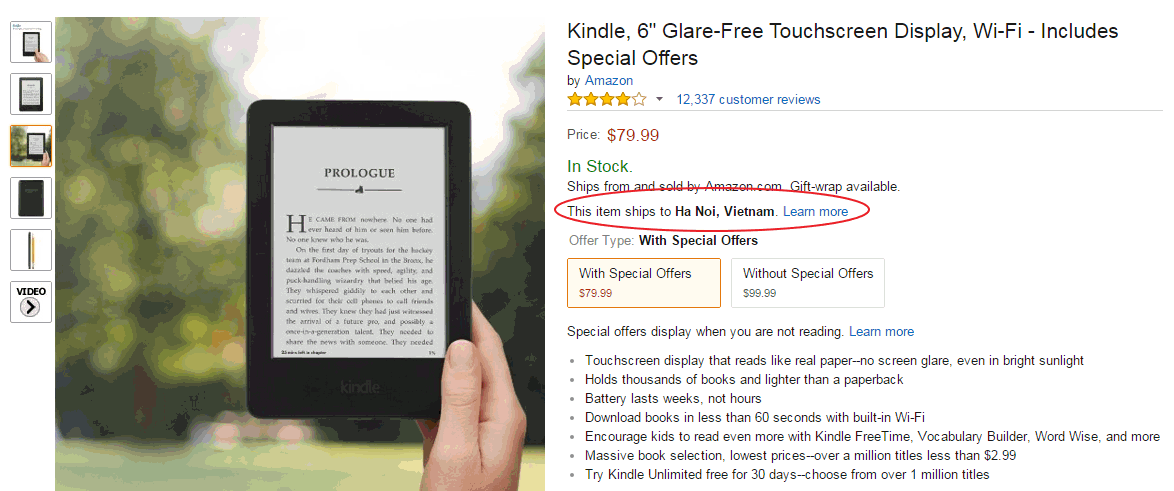Mua Kindle trên Amazon có thể Ship luôn đến Việt Nam