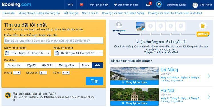 Website đặt phòng khách sạn Online Booking.com