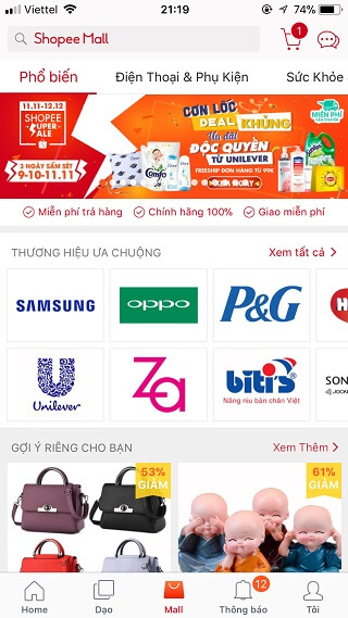 Shopee Mall là danh mục hàng chất lượng