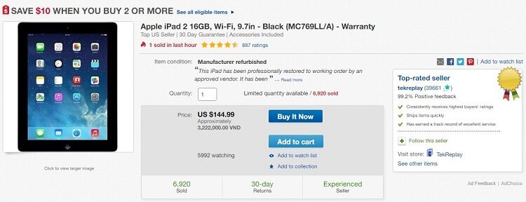 iPad giảm giá cực chất ở Ebay