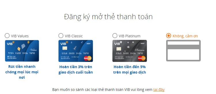 Các dòng thẻ thanh toán Quốc tế của VIB có chức năng hoàn tiền khi chi tiêu