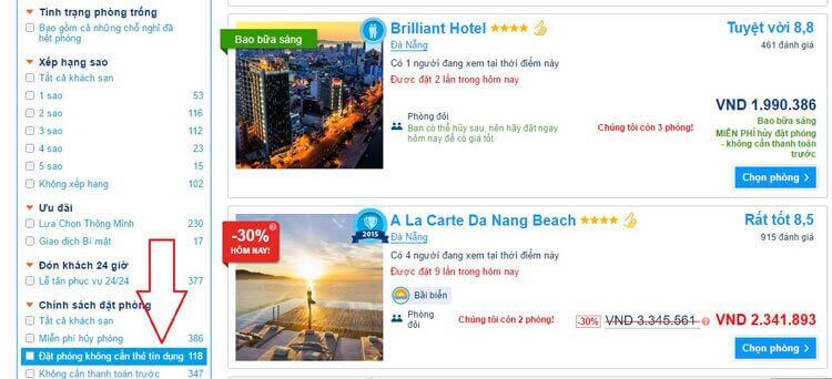 Đặt phòng khách sạn không cần thẻ tín dụng ở Booking.com