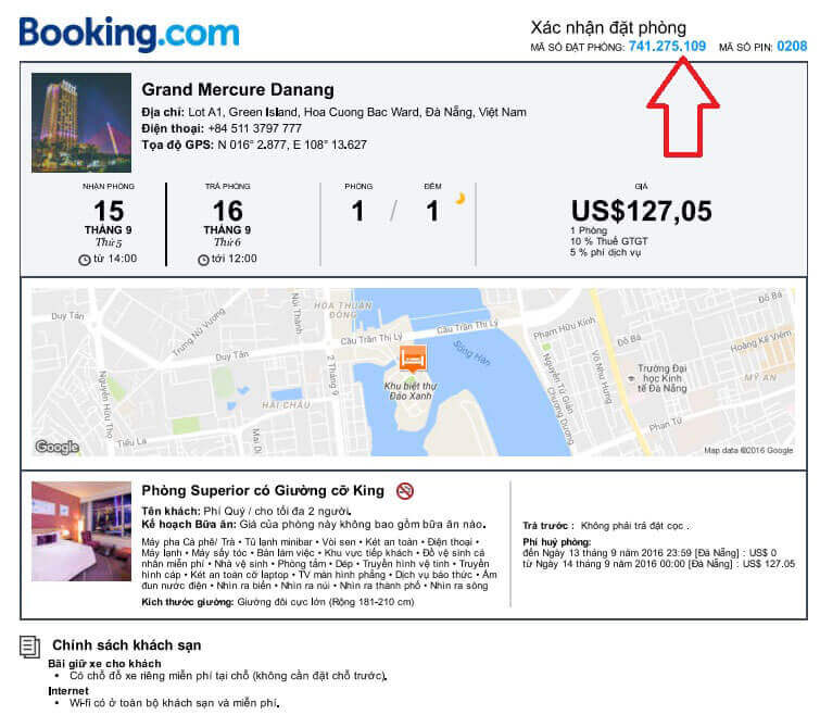 Xác nhận đặt phòng từ Booking.com