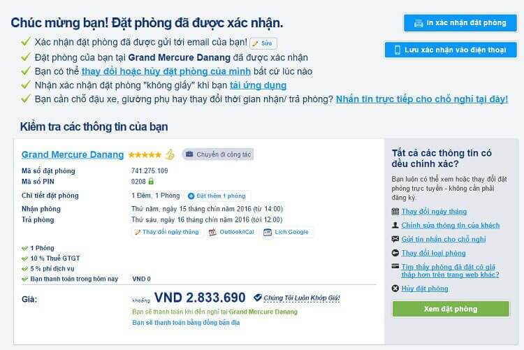 Xác nhận đặt phòng từ Booking.com