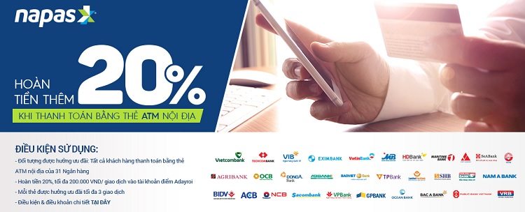 Hoàn tiền 20% cho chủ thẻ ATM ở Adayroi