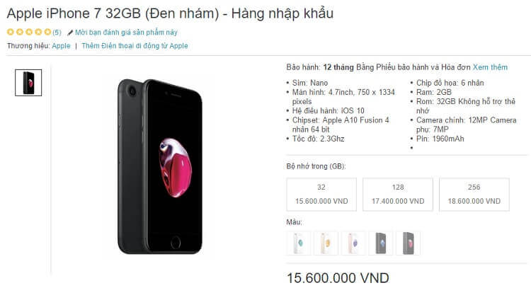 iPhone 7 nhập khẩu mua trên mạng chỉ 15.6 triệu