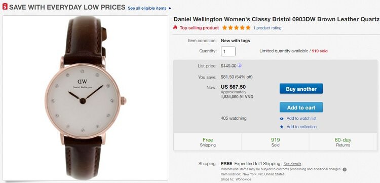 Đồng hồ DW trên Ebay