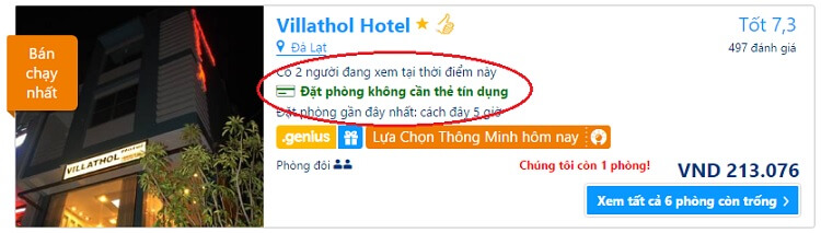 Đặt phòng khách sạn không cần thẻ tín dụng ở Booking.com