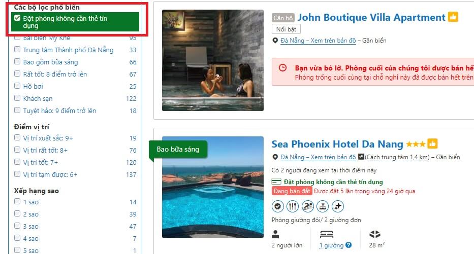 Tìm khách sạn có thể đặt không cần thẻ tín dụng trên Booking.com