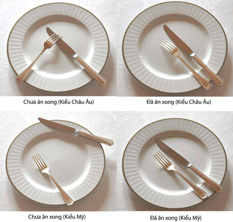 Cách đặt dao dĩa trong quá trình ăn nhà hàng, buffet