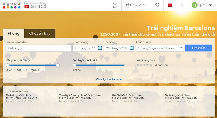 Dịch vụ đặt khách sạn Agoda có khoảng 950.000 khách sạn