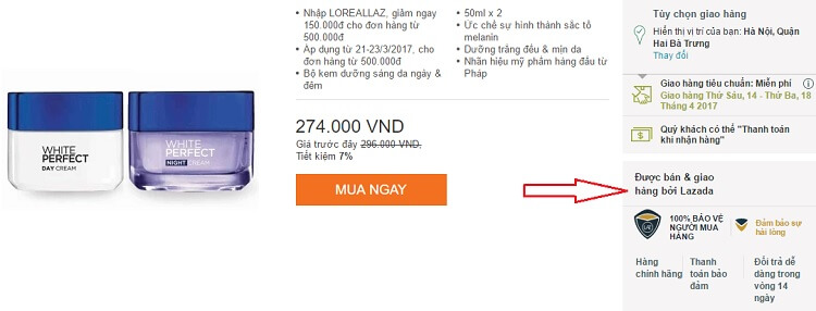 Mỹ phẩm bán và giao bởi Lazada