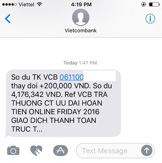 Hoàn tiền từ Vietcombank