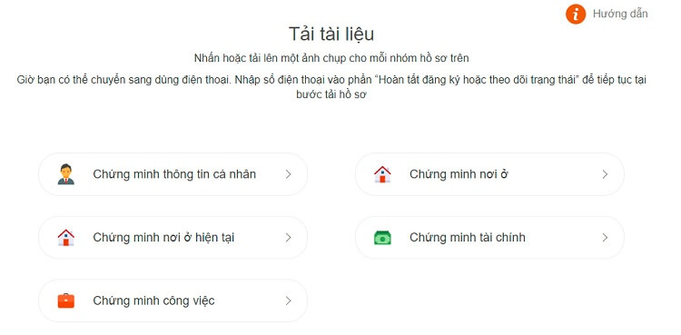 Tải các tài liệu lên để xác thực thông tin