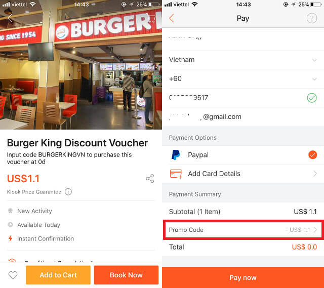 Voucher Klook giảm giá khi mua Burger King ở Hồ Chí Minh