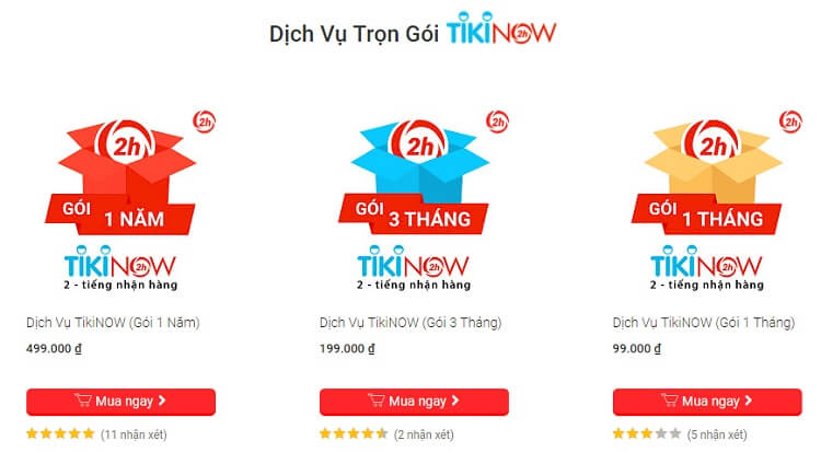 Các gói dịch vụ TikiNow