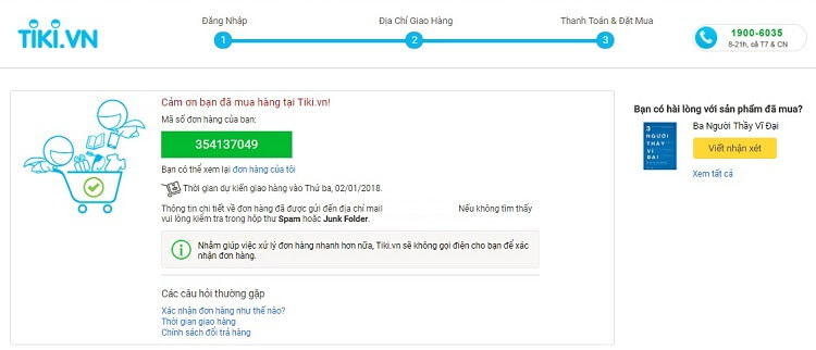 Mã đơn khi đặt hàng ở Tiki