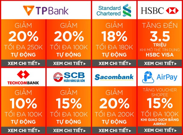 Shopee ưu đãi chủ thẻ Ngân hàng