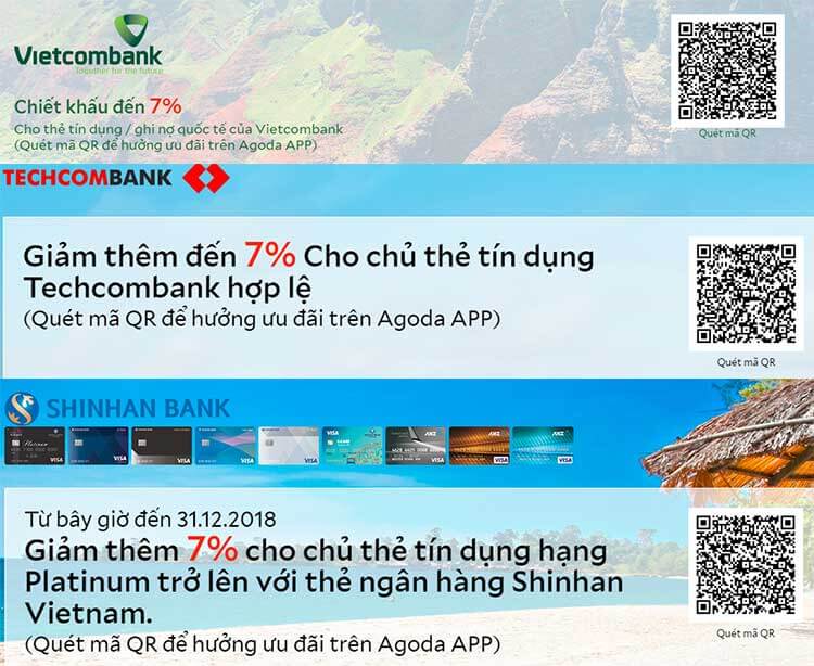 Các mã QR Code ưu đãi đặt phòng trên ứng dụng Agoda cho chủ thẻ ngân hàng