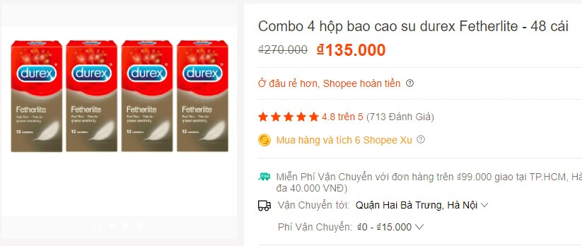 Bao cao su hàng nhái trên Shopee