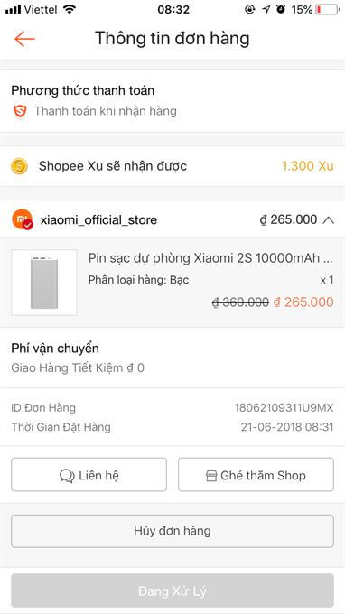 Nút hủy đơn hàng Shopee