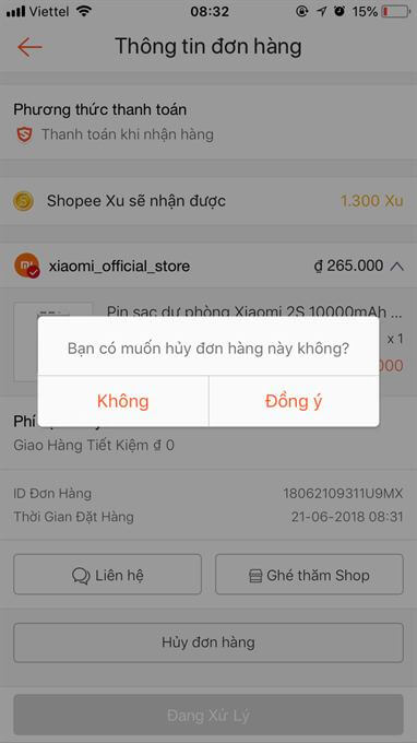 Hủy đơn hàng Shopee bằng cách đăng nhập tài khoản