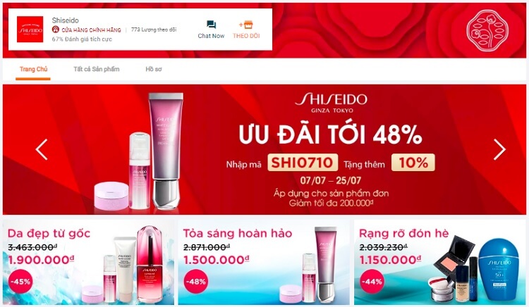 Gian hàng mỹ phẩm chính hãng của Shiseido ở Lazada