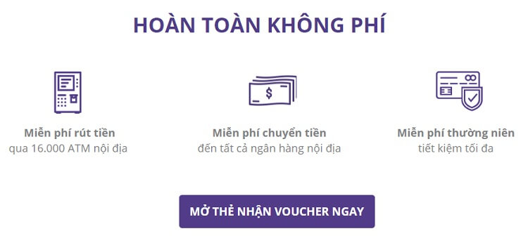 Thẻ ATM Timo được miễn hết các loại phí trọn đời