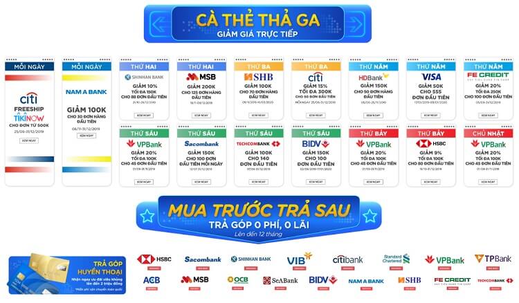 Tiki giảm giá cho chủ thẻ ngân hàng