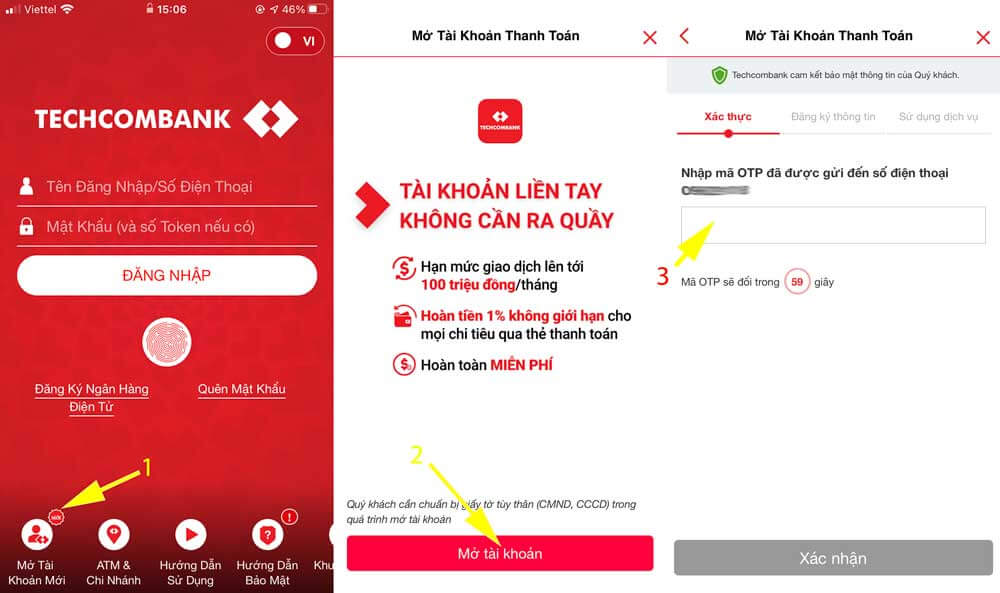 Bước 1: Đăng ký mở tài khoản Techcombank