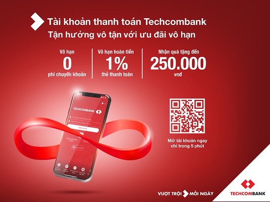 Mở tài khoản Techcombank nhận quà khủng lên đến 250.000đ