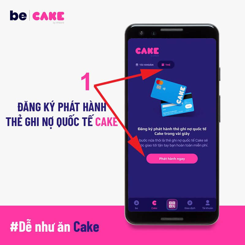 Truy cập mục Thẻ trên App CAKE