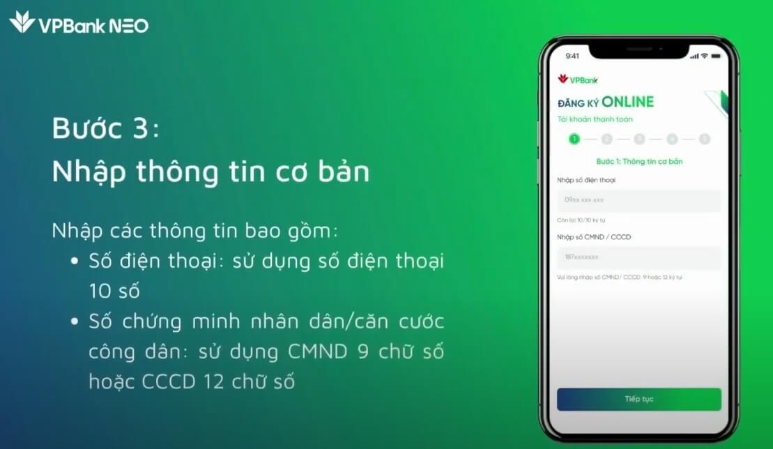 Bước 3: Bạn điền số điện thoại, CCCD rồi nhấn Tiếp tục