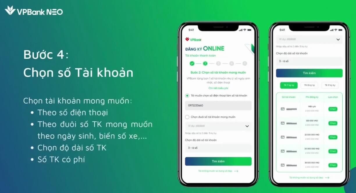Bước 4: Bạn lựa chọn số tài khoản theo nhu cầu